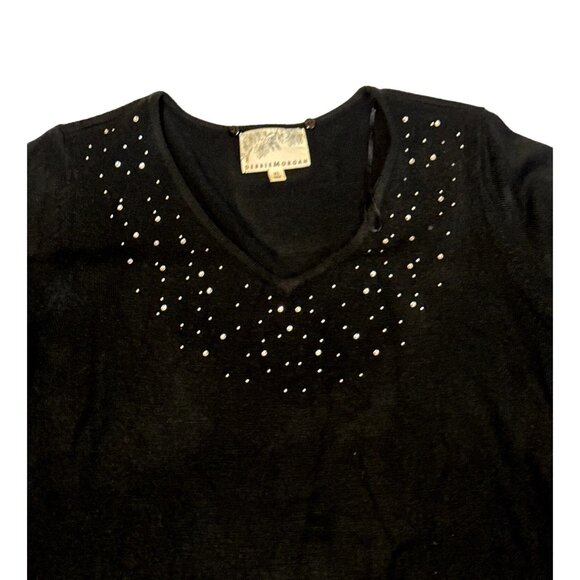Warm Embellished Black Sweater Size XL Debbie Morgan Acrylic Rhinestone Festive - Picture 2 of 7